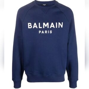 Balmain FIRE! NWT! Men's Raglan Logo Sweatshirt #BH1JQ005 in Blue. Sz Lg. R2S!